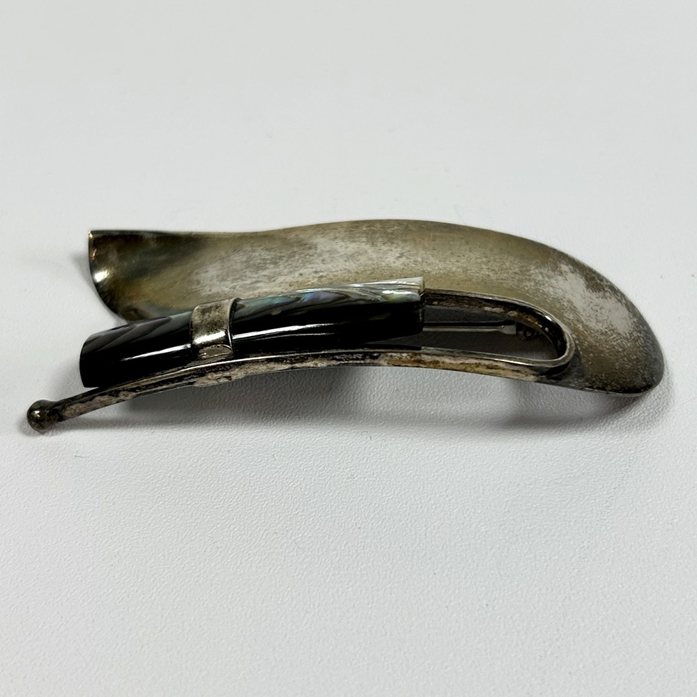 Unique Artisan Vintage Large Sterling Silver 925 heave Abalone Brooch Pin OOAK - Picture 2 of 9
